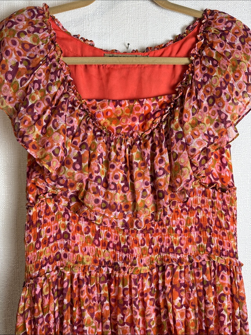 Silk Blend Romantic Floral Maxi Dress M Fall Wedding Guest Feminine Ruffle Boho - Picture 7 of 12